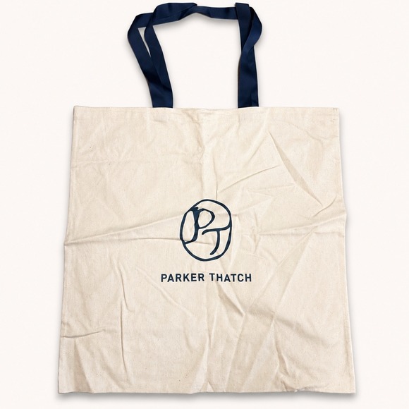 Parker Thatch Handbags - Parker Thatch Large Canvas Logo Tote Bag Natural Navy Reusable Shopper Travel